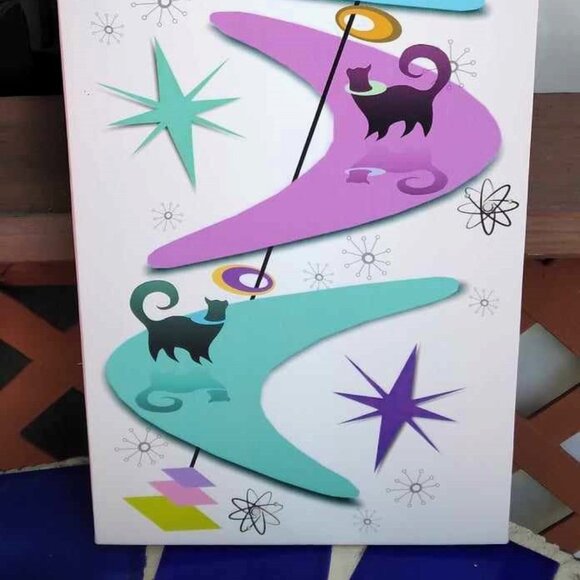 Retro MCM Style "Snobby" Cats on Boomerangs Giclee Print on Canvas Original Art - Picture 9 of 10